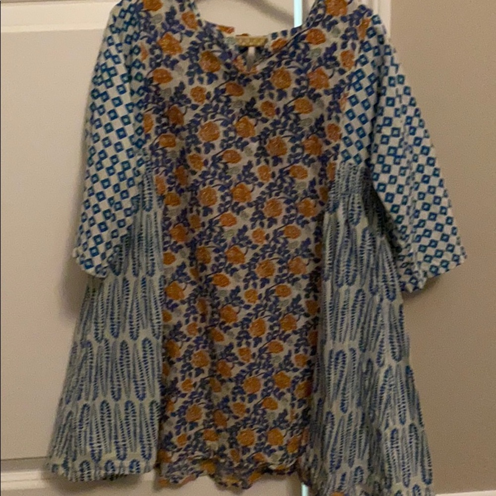 Pink chicken blue floral dress